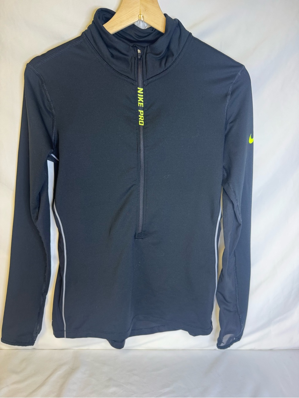 Nike Black Long Sleeve Half-Zip Sweatshirt with Neon Yellow Accents